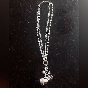 Heart dangle necklace with pearls and charms